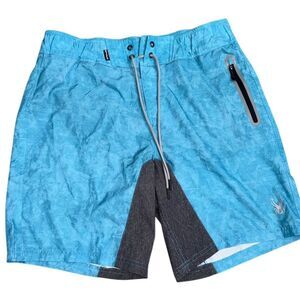 Spyder‎ Men's XL Aqua Blue Board Shorts Marbled Surf Beach Swimwear